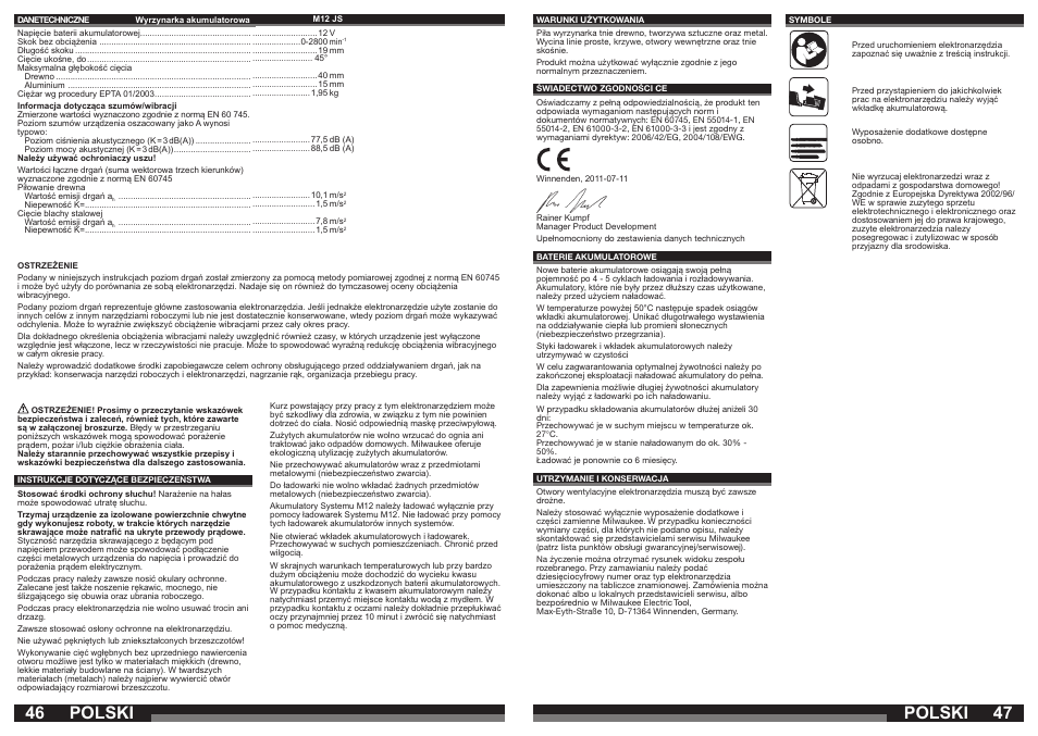 Polski | Milwaukee M12 JS User Manual | Page 24 / 37