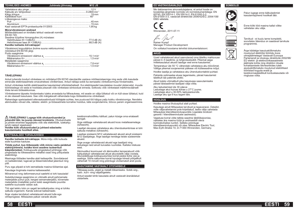 Eesti | Milwaukee M12 JS User Manual | Page 30 / 37