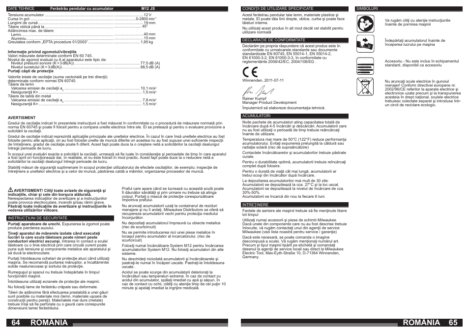 România | Milwaukee M12 JS User Manual | Page 33 / 37