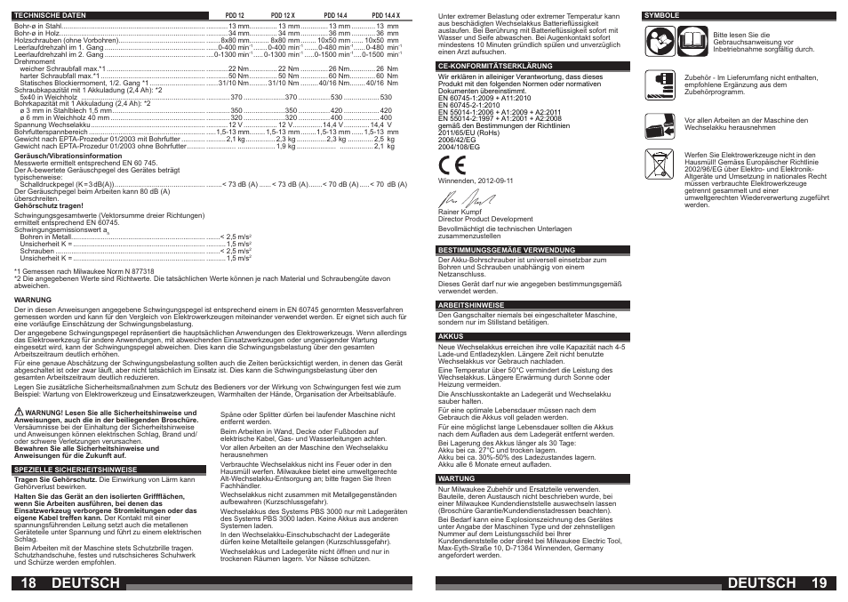 Deutsch | Milwaukee PDD 14.4X User Manual | Page 10 / 37