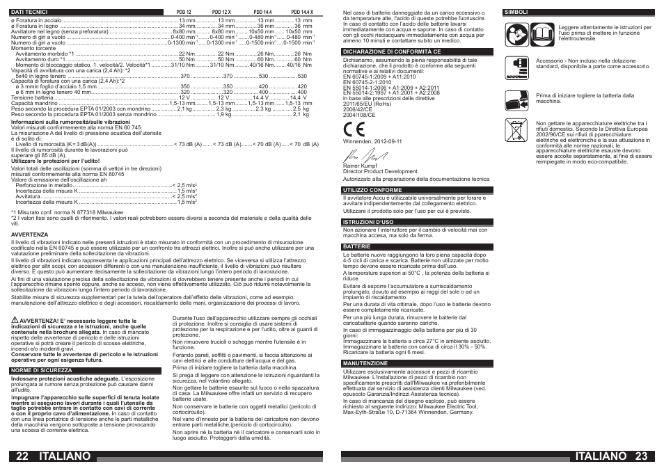 Italiano | Milwaukee PDD 14.4X User Manual | Page 12 / 37
