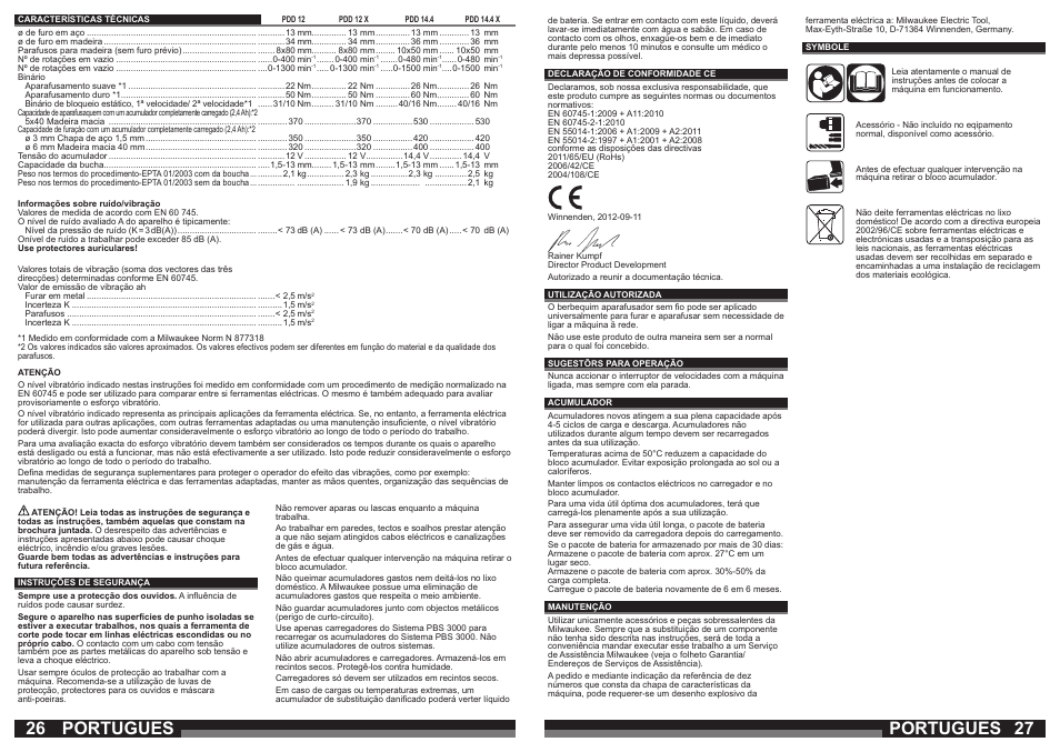 Portugues | Milwaukee PDD 14.4X User Manual | Page 14 / 37