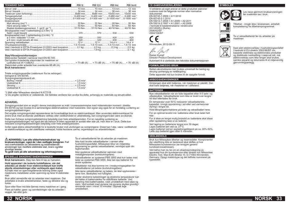 Norsk | Milwaukee PDD 14.4X User Manual | Page 17 / 37