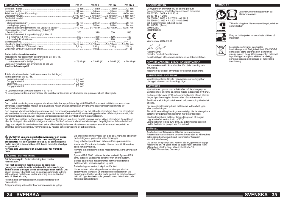 Svenska | Milwaukee PDD 14.4X User Manual | Page 18 / 37