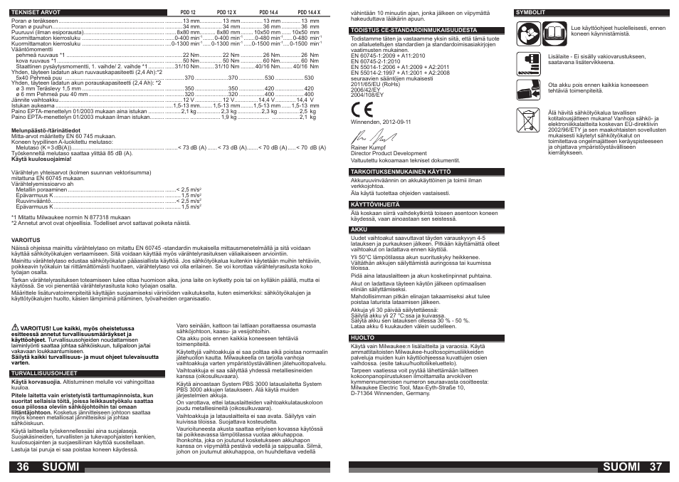 Suomi | Milwaukee PDD 14.4X User Manual | Page 19 / 37