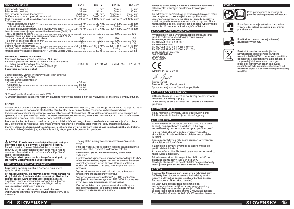 Slovensky | Milwaukee PDD 14.4X User Manual | Page 23 / 37