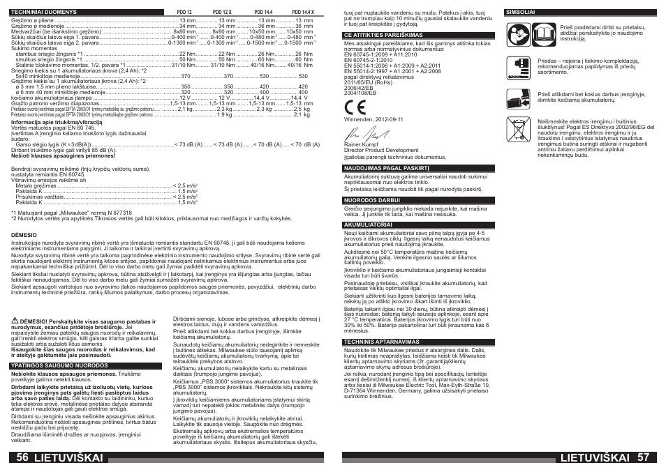 Lietuviškai | Milwaukee PDD 14.4X User Manual | Page 29 / 37
