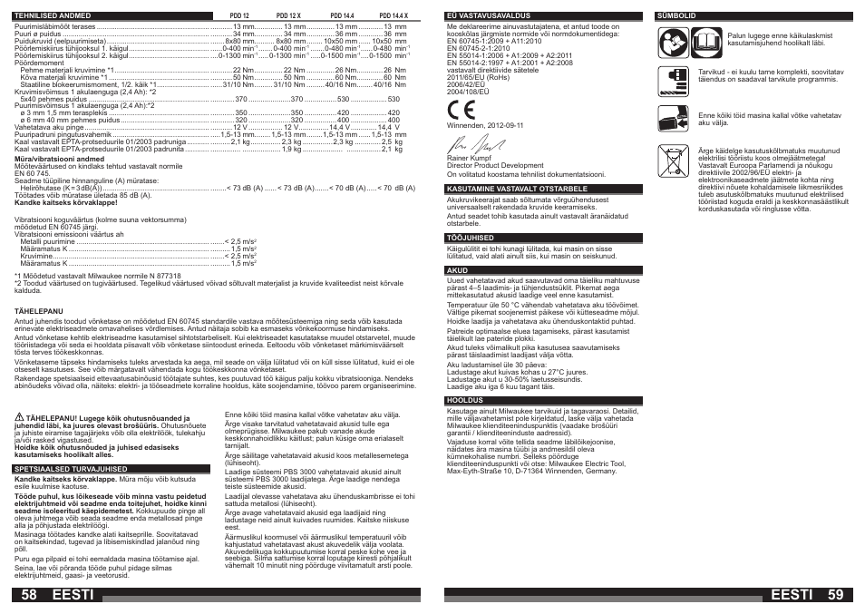 Eesti | Milwaukee PDD 14.4X User Manual | Page 30 / 37