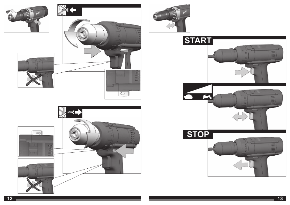 Start stop | Milwaukee PDD 14.4X User Manual | Page 7 / 37