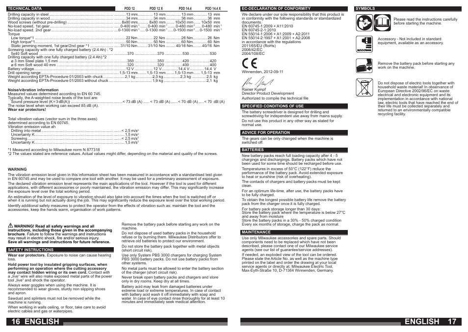 English | Milwaukee PDD 14.4X User Manual | Page 9 / 37