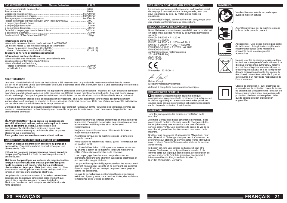 Français | Milwaukee PLH 20 User Manual | Page 11 / 37