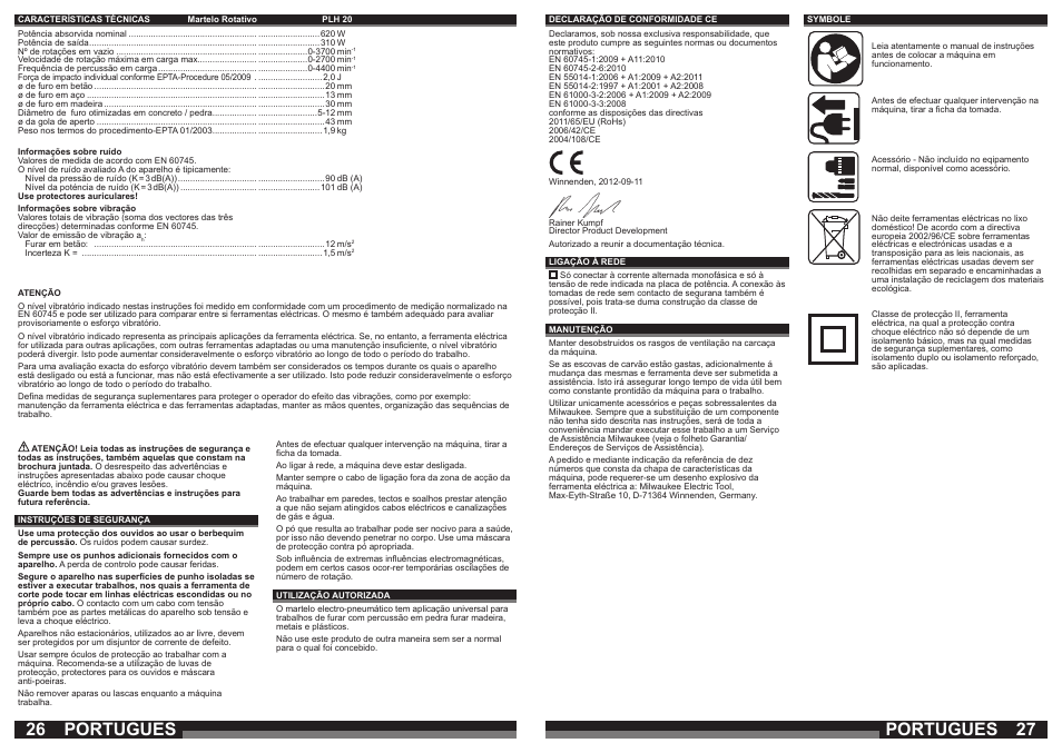 Portugues | Milwaukee PLH 20 User Manual | Page 14 / 37