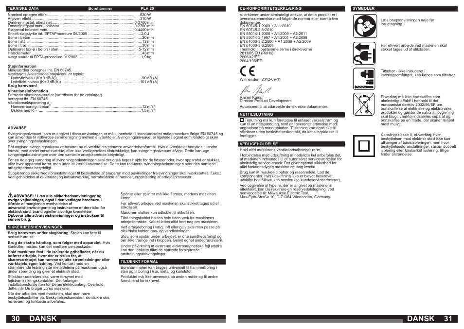 Dansk | Milwaukee PLH 20 User Manual | Page 16 / 37