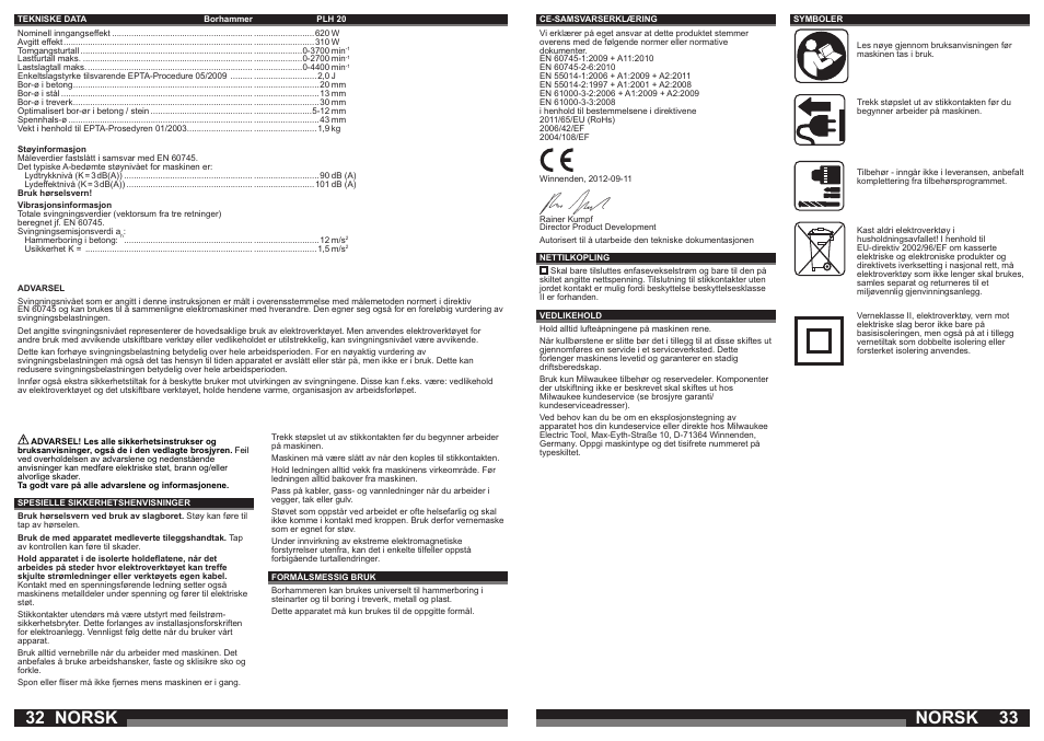 Norsk | Milwaukee PLH 20 User Manual | Page 17 / 37