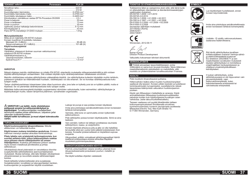 Suomi | Milwaukee PLH 20 User Manual | Page 19 / 37