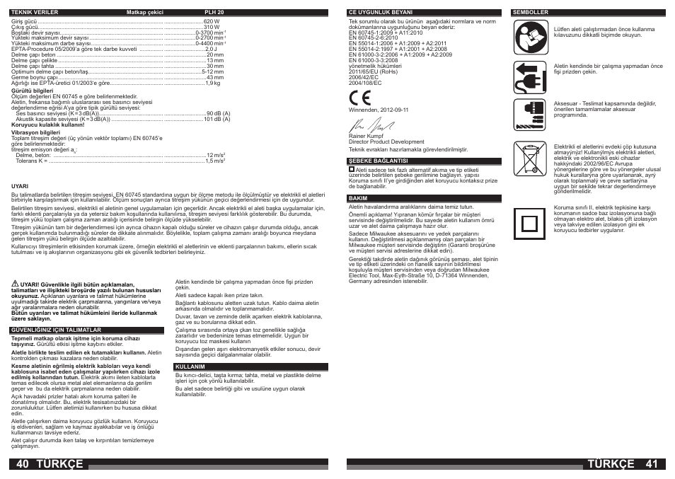 Türkçe | Milwaukee PLH 20 User Manual | Page 21 / 37