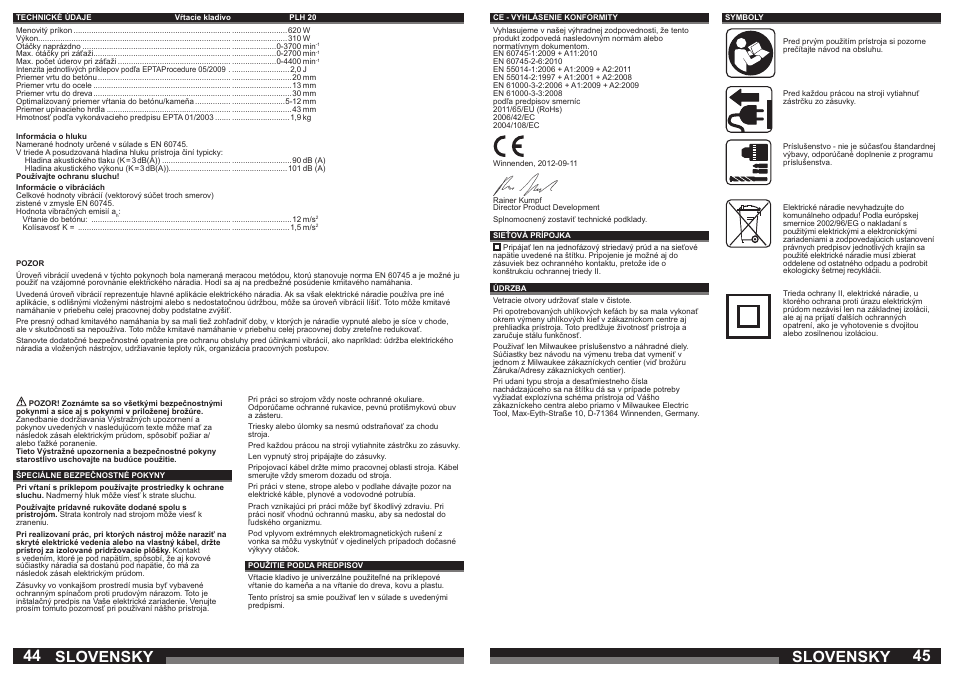 Slovensky | Milwaukee PLH 20 User Manual | Page 23 / 37