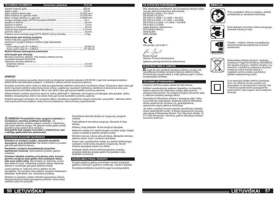 Lietuviškai | Milwaukee PLH 20 User Manual | Page 29 / 37