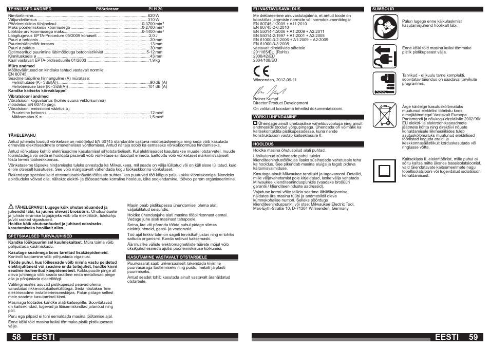 Eesti | Milwaukee PLH 20 User Manual | Page 30 / 37