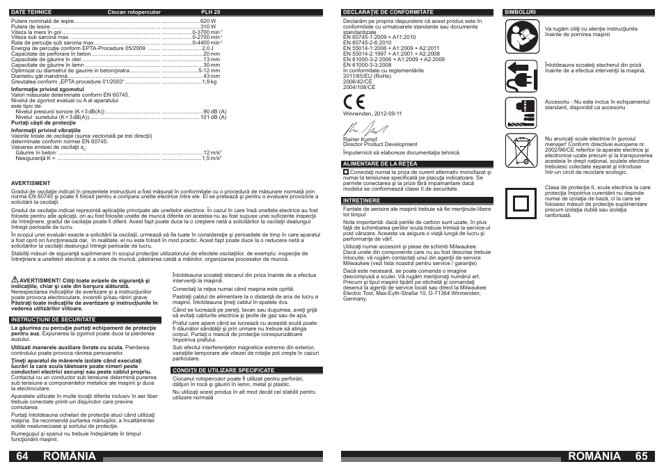 România | Milwaukee PLH 20 User Manual | Page 33 / 37