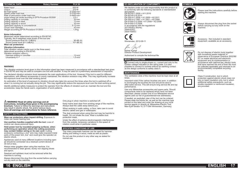 English | Milwaukee PLH 20 User Manual | Page 9 / 37