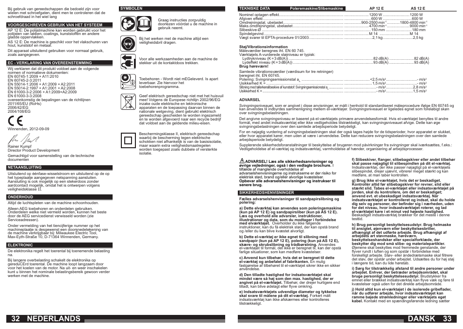 Dansk, Nederlands | Milwaukee AP 12 E User Manual | Page 17 / 47