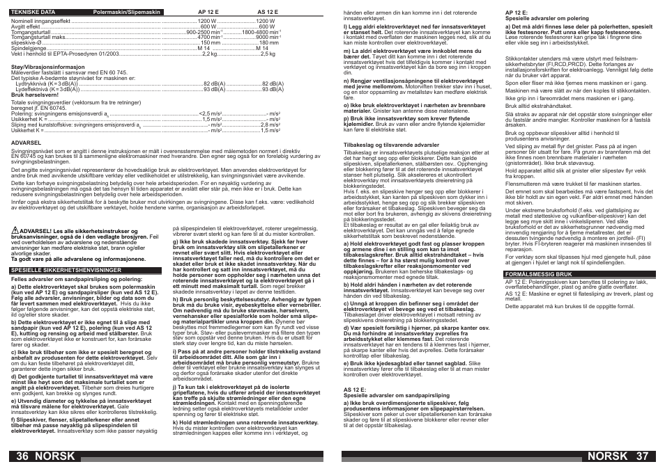 Norsk | Milwaukee AP 12 E User Manual | Page 19 / 47