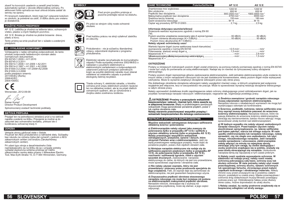 Polski, Slovensky | Milwaukee AP 12 E User Manual | Page 29 / 47