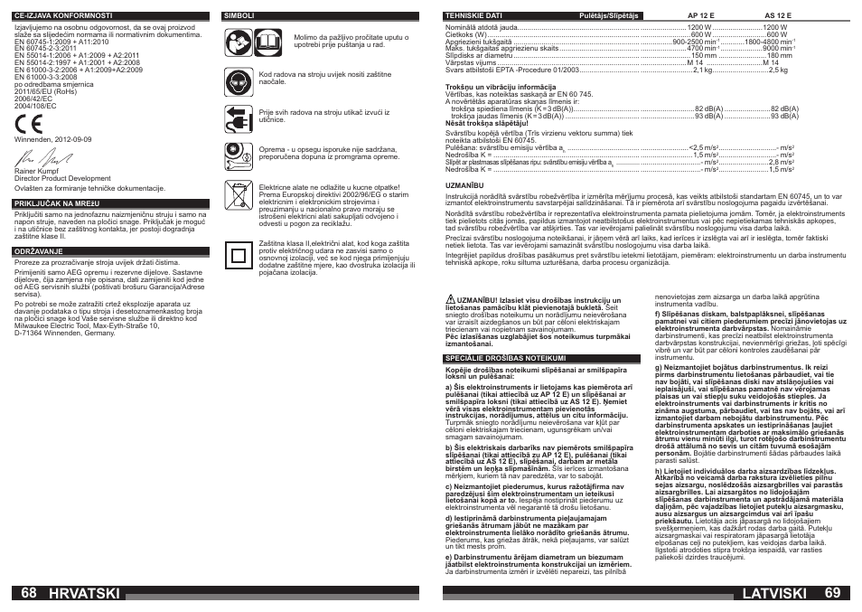 Latviski, Hrvatski | Milwaukee AP 12 E User Manual | Page 35 / 47