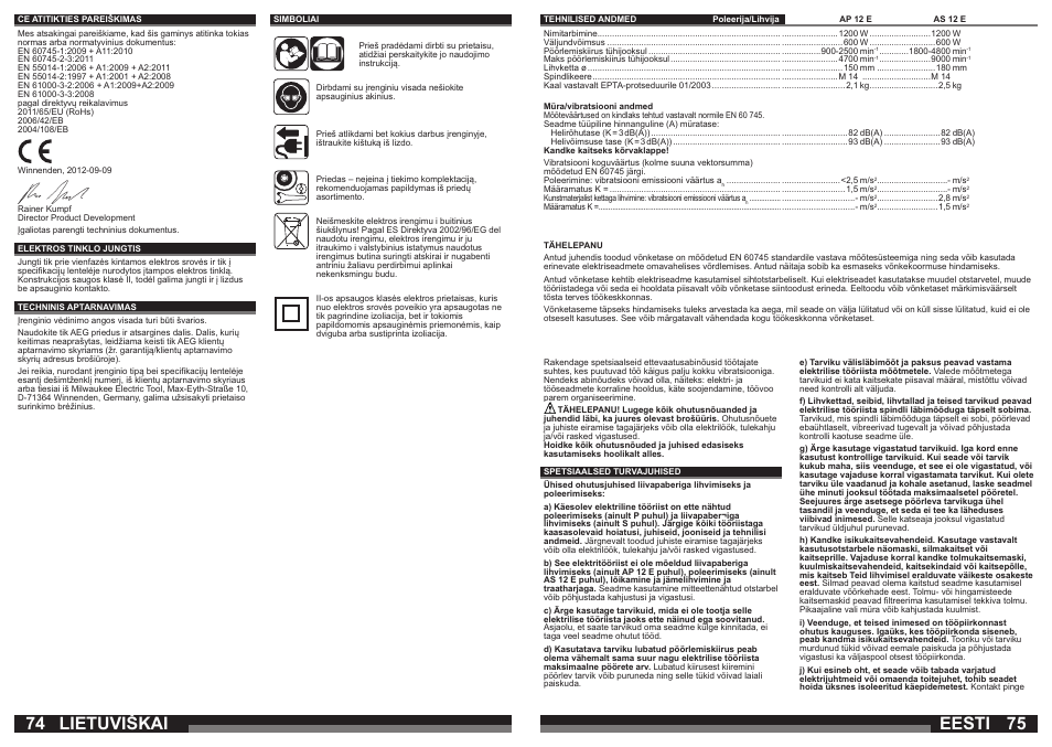 Eesti, Lietuviškai | Milwaukee AP 12 E User Manual | Page 38 / 47