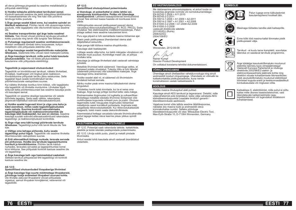 Eesti | Milwaukee AP 12 E User Manual | Page 39 / 47