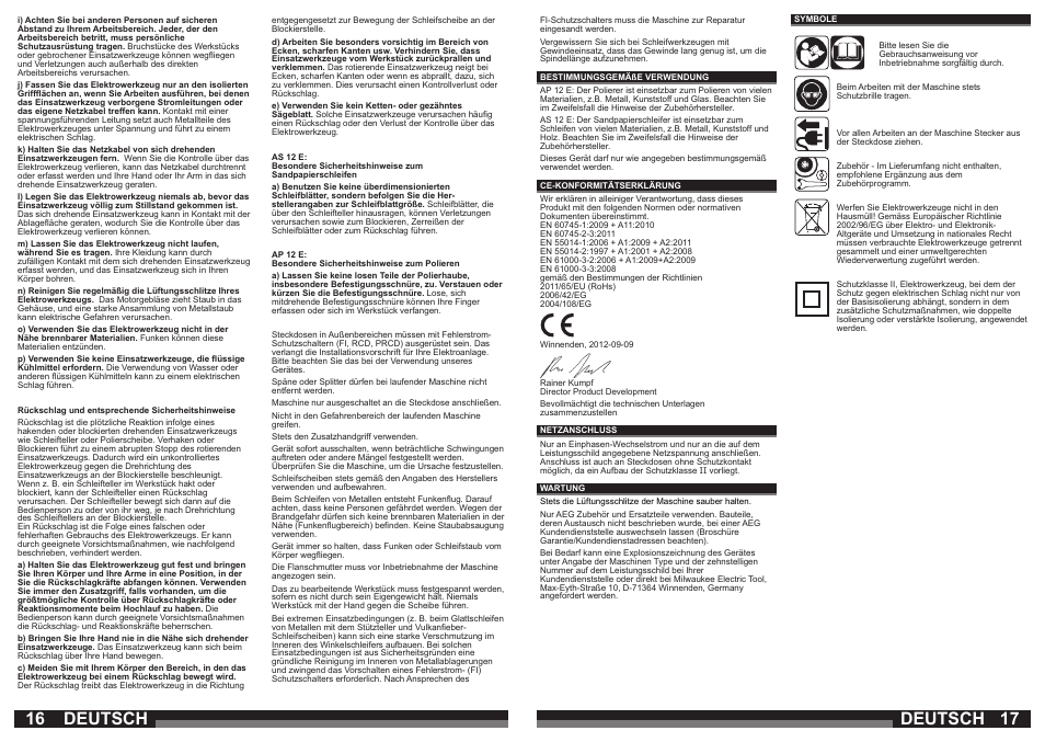 16 17 deutsch, Deutsch | Milwaukee AP 12 E User Manual | Page 9 / 47