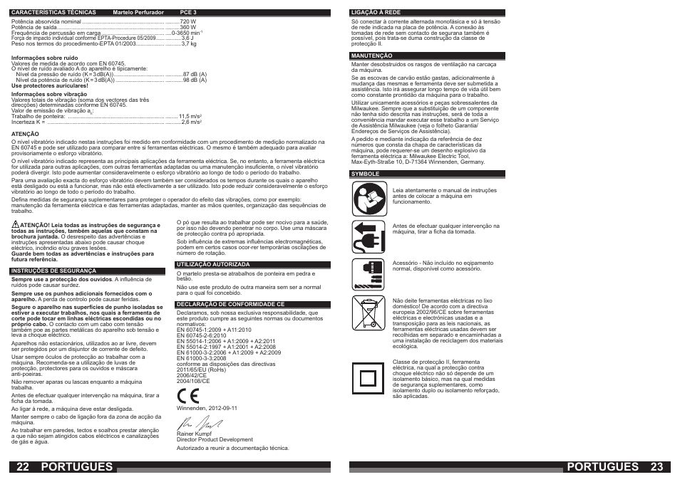 Portugues | Milwaukee PCE 3 User Manual | Page 12 / 35