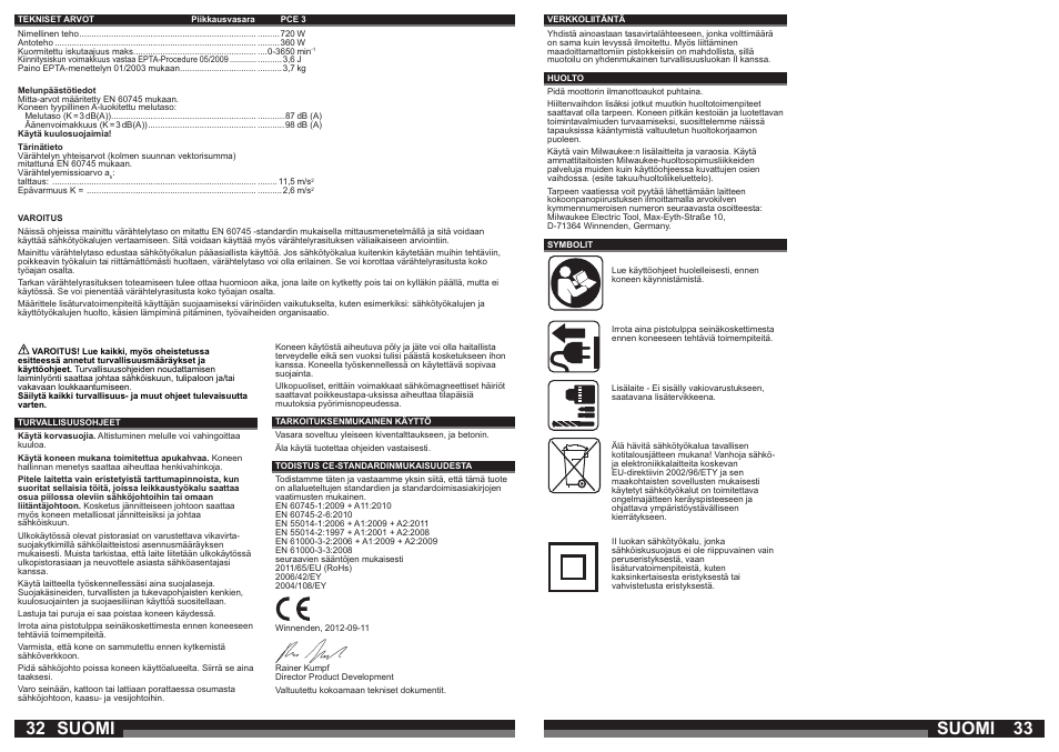 Suomi | Milwaukee PCE 3 User Manual | Page 17 / 35