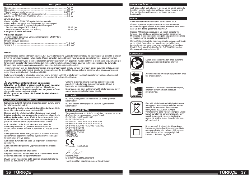 Türkçe | Milwaukee PCE 3 User Manual | Page 19 / 35