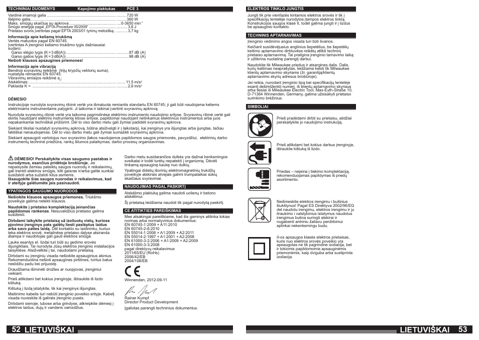 Lietuviškai | Milwaukee PCE 3 User Manual | Page 27 / 35