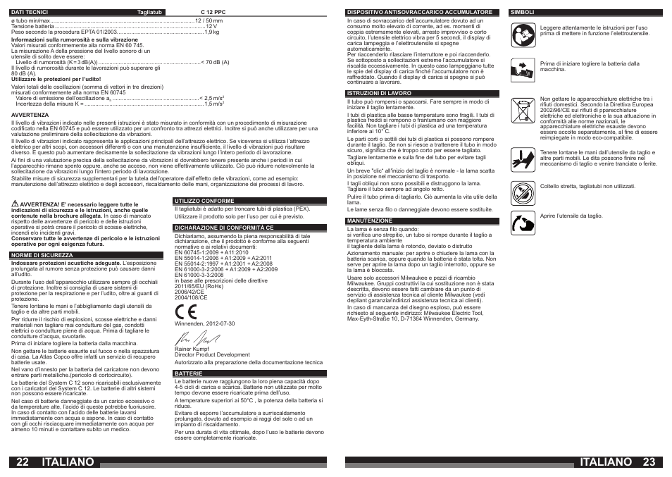 Italiano | Milwaukee C12 PPC (PEX) User Manual | Page 12 / 36