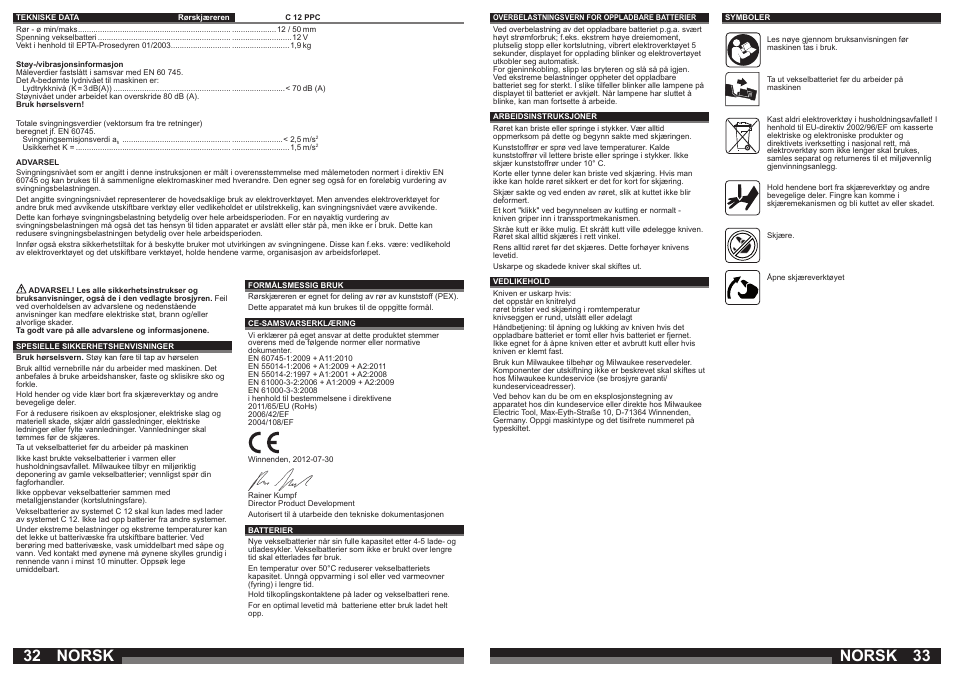 Norsk | Milwaukee C12 PPC (PEX) User Manual | Page 17 / 36