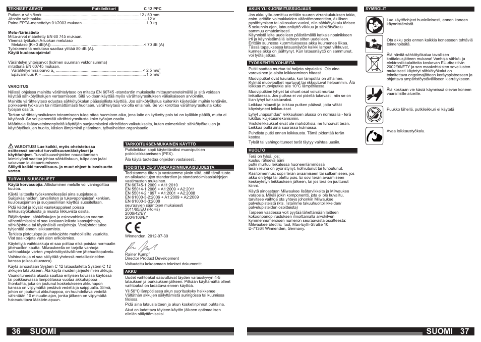 Suomi | Milwaukee C12 PPC (PEX) User Manual | Page 19 / 36