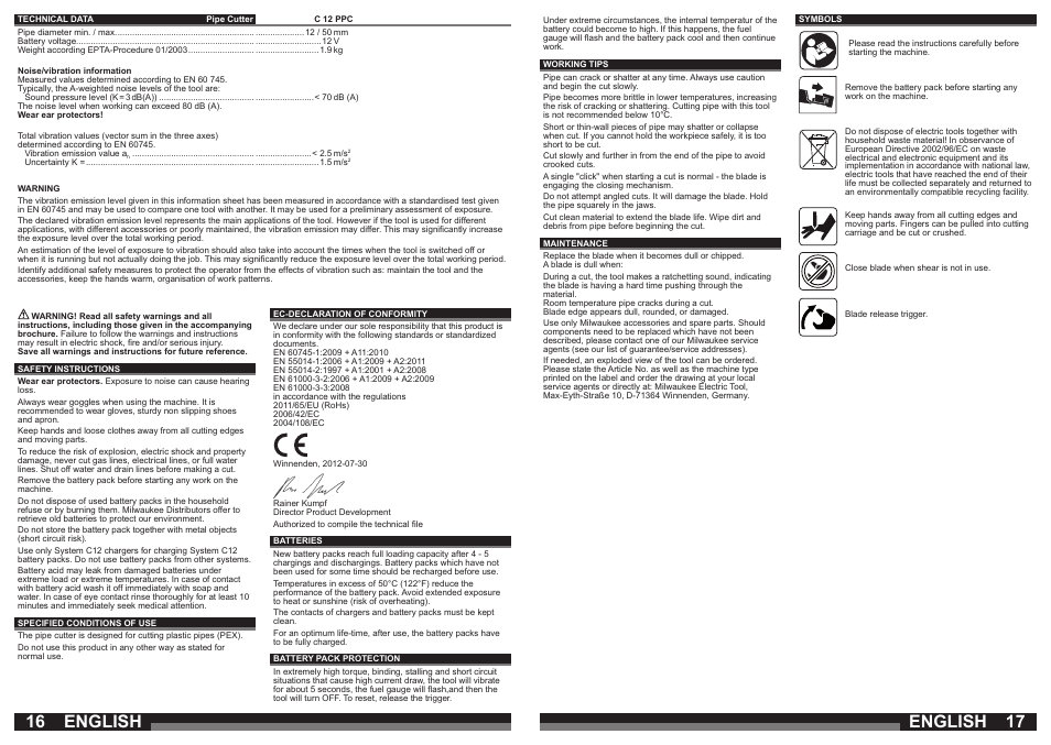 English | Milwaukee C12 PPC (PEX) User Manual | Page 9 / 36