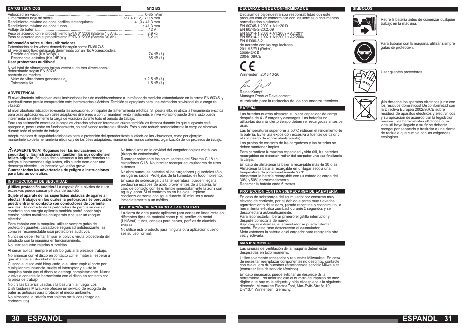 Español | Milwaukee M12 BS User Manual | Page 16 / 39