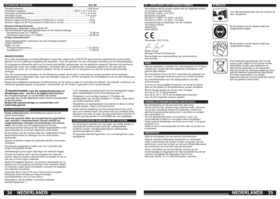 Nederlands | Milwaukee M12 BS User Manual | Page 18 / 39