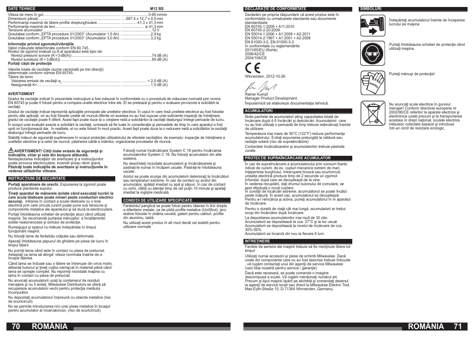 România | Milwaukee M12 BS User Manual | Page 36 / 39