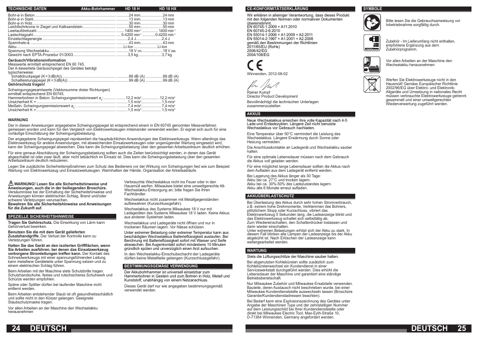 Deutsch | Milwaukee HD18 H User Manual | Page 13 / 39