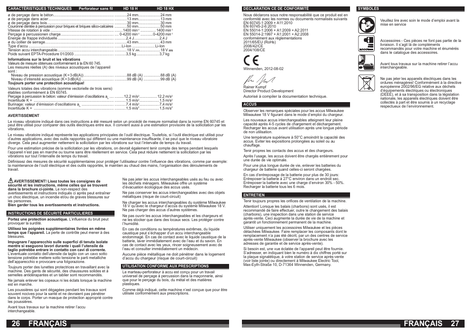 Français | Milwaukee HD18 H User Manual | Page 14 / 39