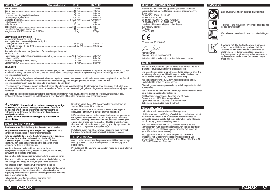 Dansk | Milwaukee HD18 H User Manual | Page 19 / 39