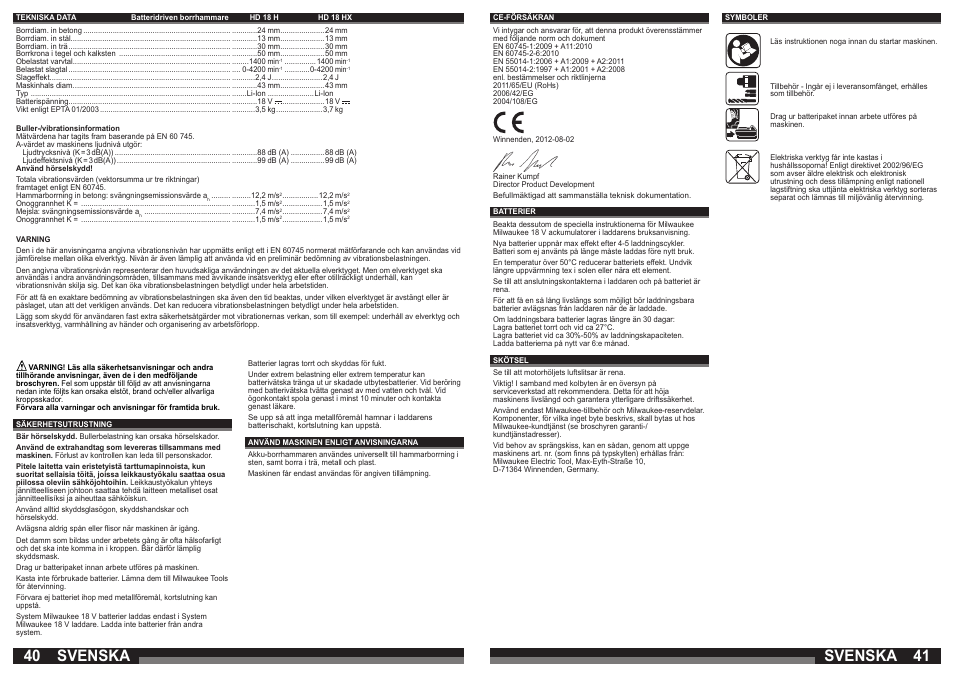 Svenska | Milwaukee HD18 H User Manual | Page 21 / 39