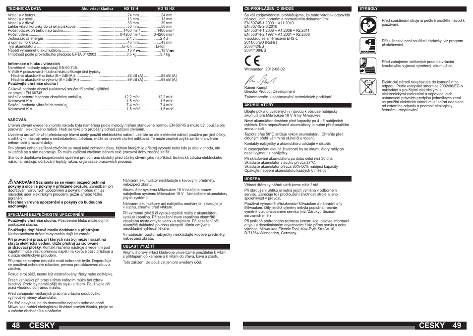 Česky | Milwaukee HD18 H User Manual | Page 25 / 39