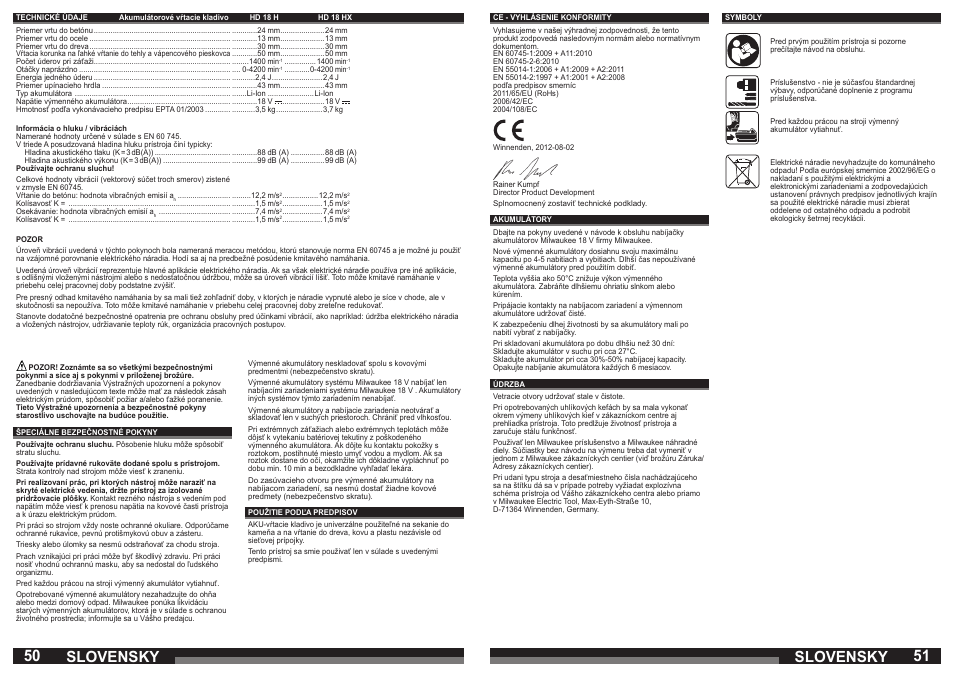 Slovensky | Milwaukee HD18 H User Manual | Page 26 / 39