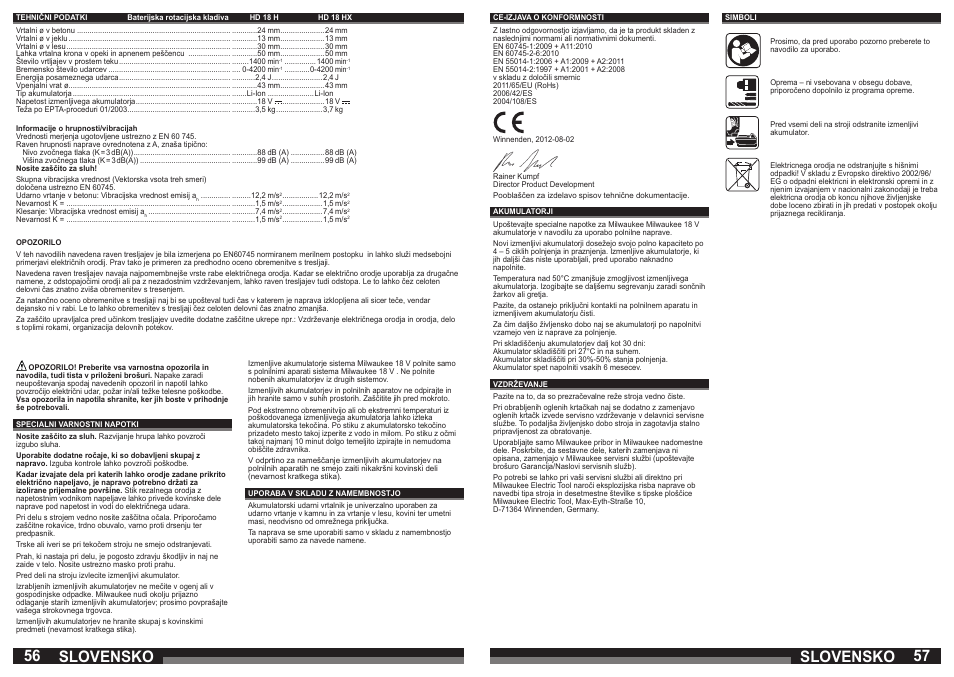 Slovensko | Milwaukee HD18 H User Manual | Page 29 / 39
